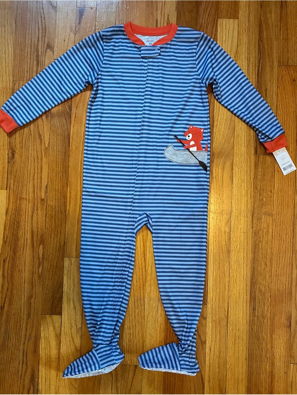 NWT Carter's Footed One Piece Sleeper Pajamas Striped Blue Orange Graphic 5T